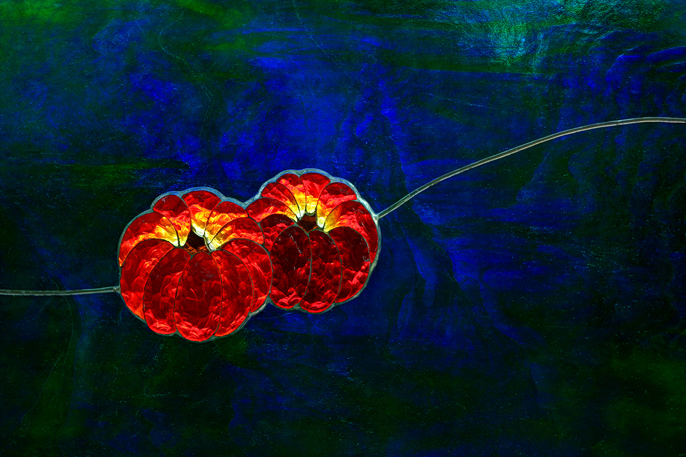 Pumpkin #1 - foiled faceted stained glass panel